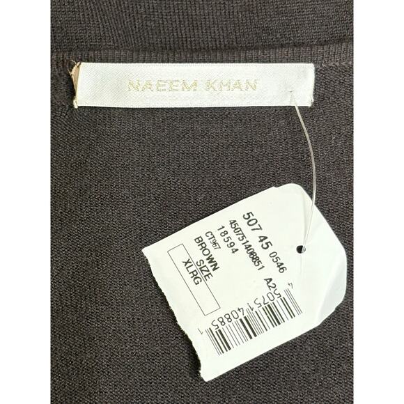 Naeem Khan NWT Brown Cashmere V-Neck Sweater Black Floral Applique XL - Picture 5 of 11